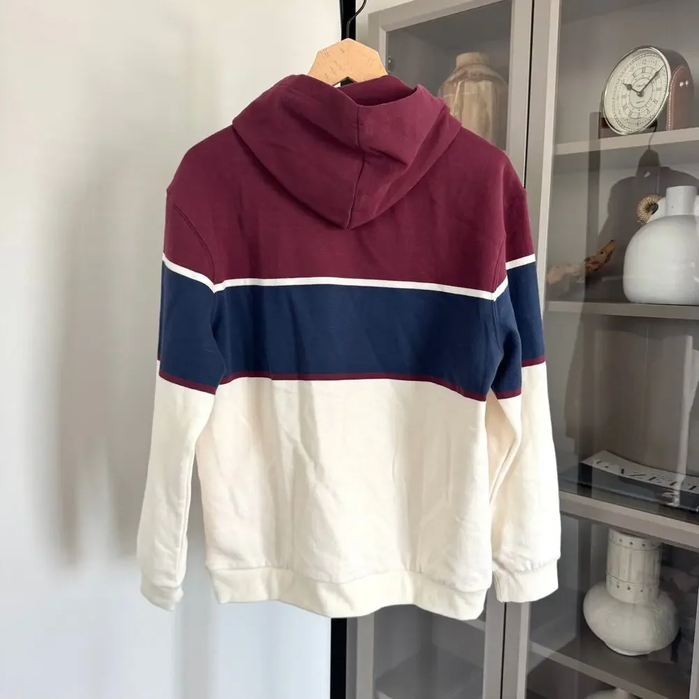 Marine Layer Relaxed Cloud 9 Fleece Burgundy Navy Hoodie Small NEW Color Block